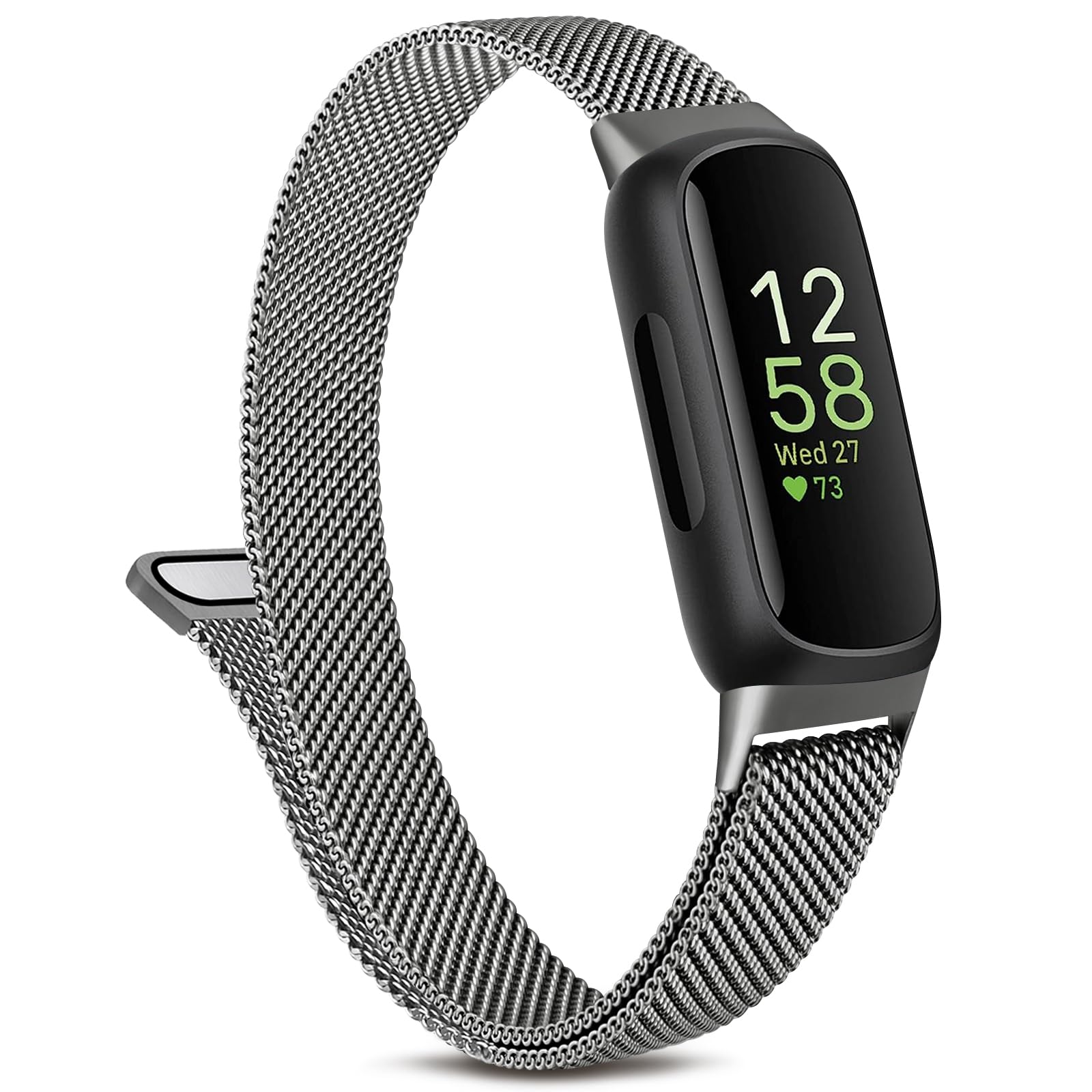 Metal Band Compatible with Fitbit Inspire 3 Bands Women Men, Stainless Steel Mesh Loop Adjustable Magnetic Wristband Replacement Strap for Fitbit Inspire 3 Fitness Tracker (Space Gray)