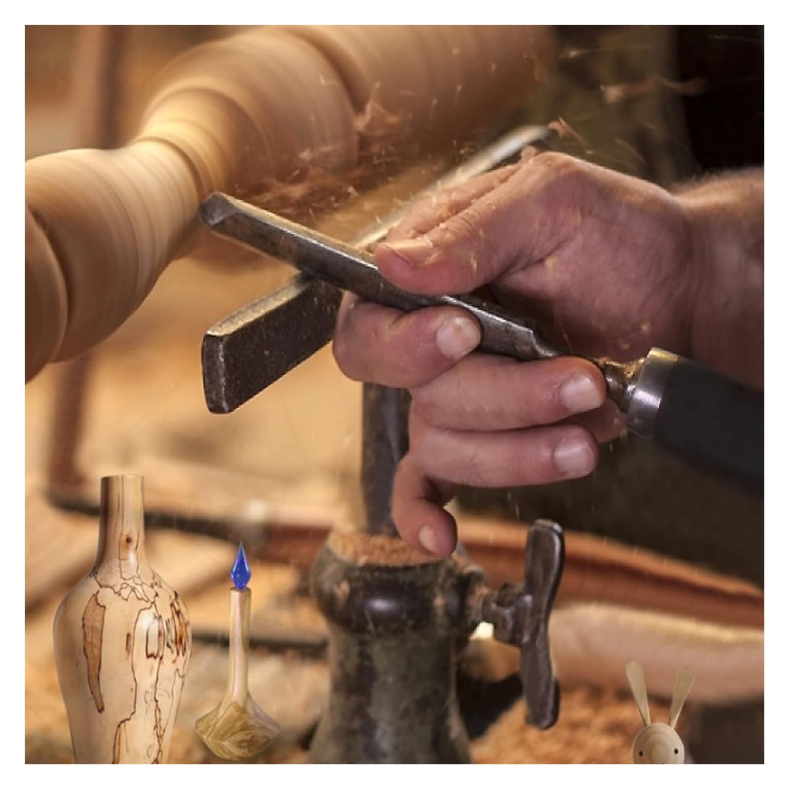 Juego de Cinceles, Herramientas de Torneado para Carburo de Torno de Madera, Juego de Cinceles de Torno de 8 Piezas para Tornero de Madera Principiante a Intermedio con Mangos de Haya
