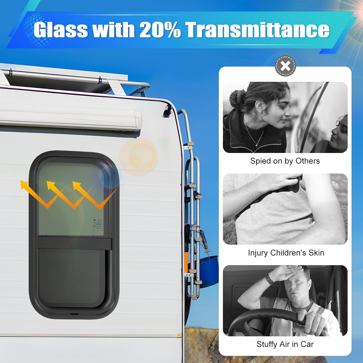 Vertical RV Window 12x22 Inch Tinted Sliding w/Net Screen & Trim Ring for 1/8"-1/4" (3-6mm) & 2¹/₈" (54mm) Walls (2 Pack)