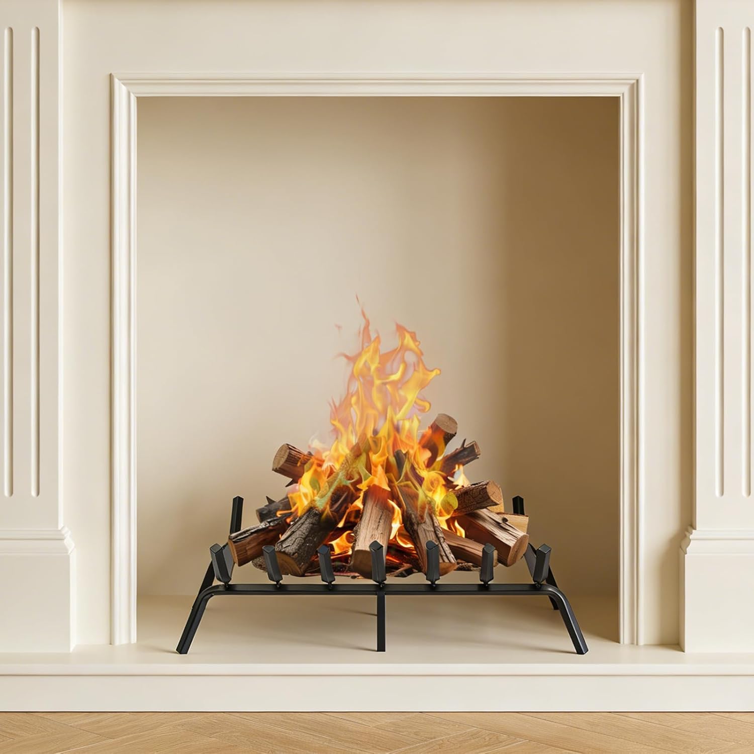 Fireplace Grate, 24 Inch Firewood Log Holder Rack, Heavy Duty Fireplace Log Holder, Fire Wood Stove Grates for Indoor Outdoor Camping Fireplace Accessories Tools(Black)