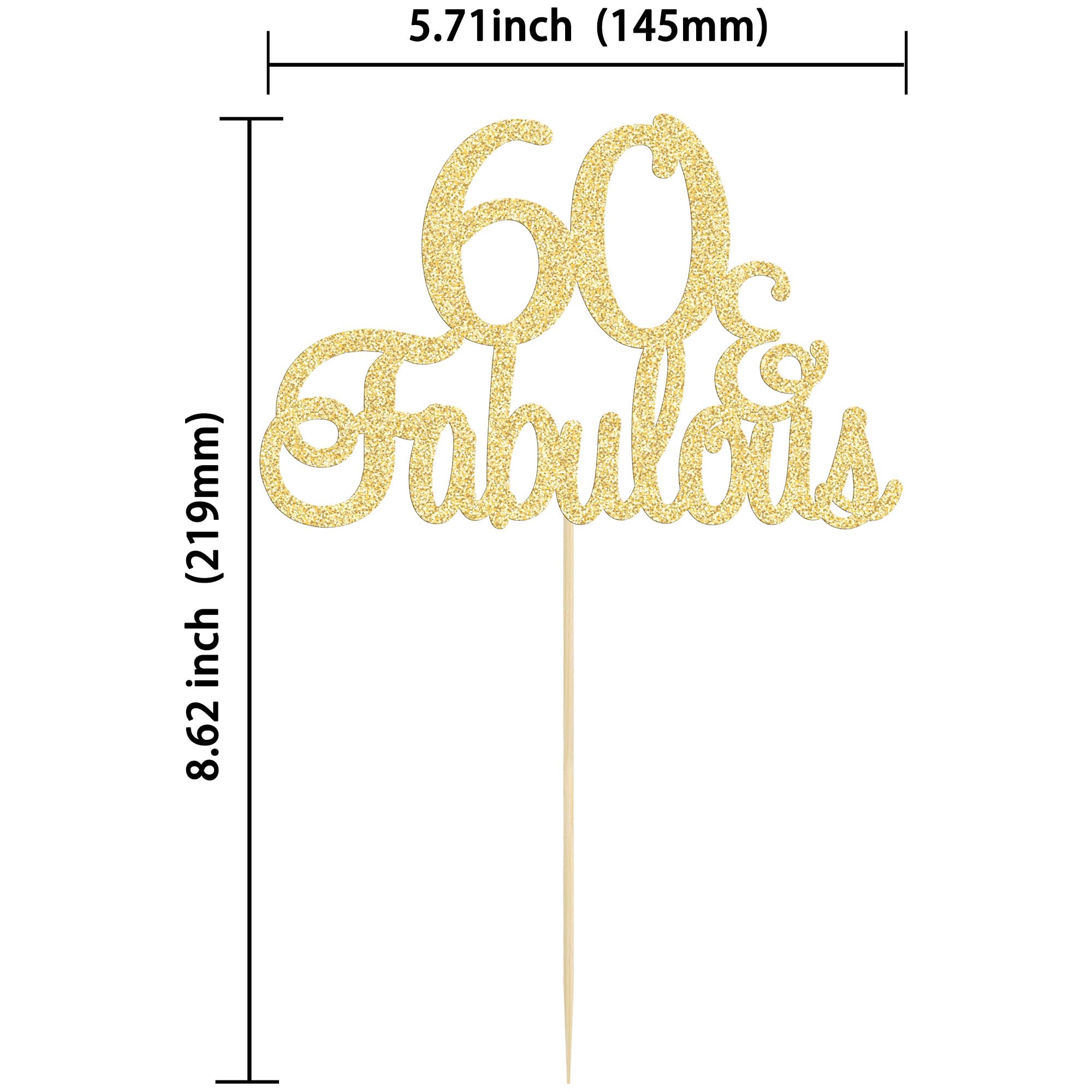 Gyufise Gold Glittery 60 & Fabulous Birthday Cake Topper for 60th Birthday Party Decorations 60 Birthday Cake Decorations Supplies 1 Pack