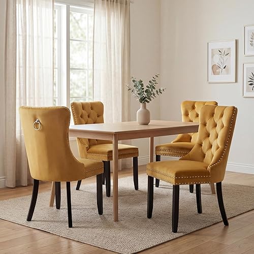 Miniatura 32 de Sillas de Comedor Juego de 4 sillas de comedor de terciopelo azul claro, Silla tapizada de tela para cocina y comedor, sillas de comedor modernas de