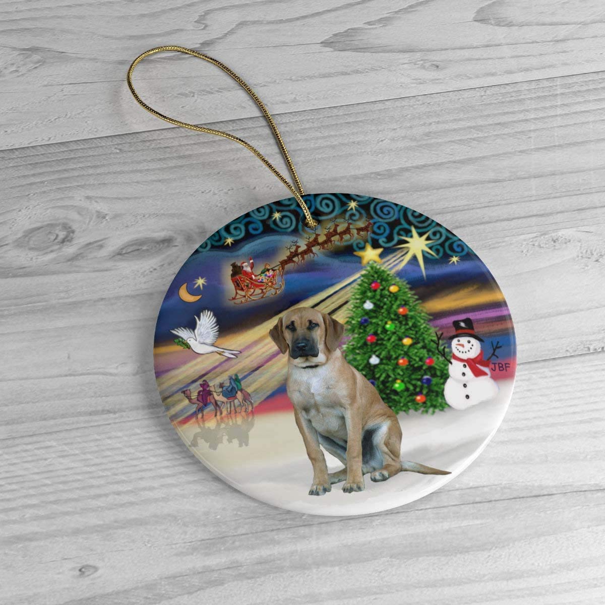 YiiHaanBuy Unique Black Mouth Cur in Christmas Magic Keepsake Ceramic Ornament 3" Ceramic Disk - Christmas Tree Ornament