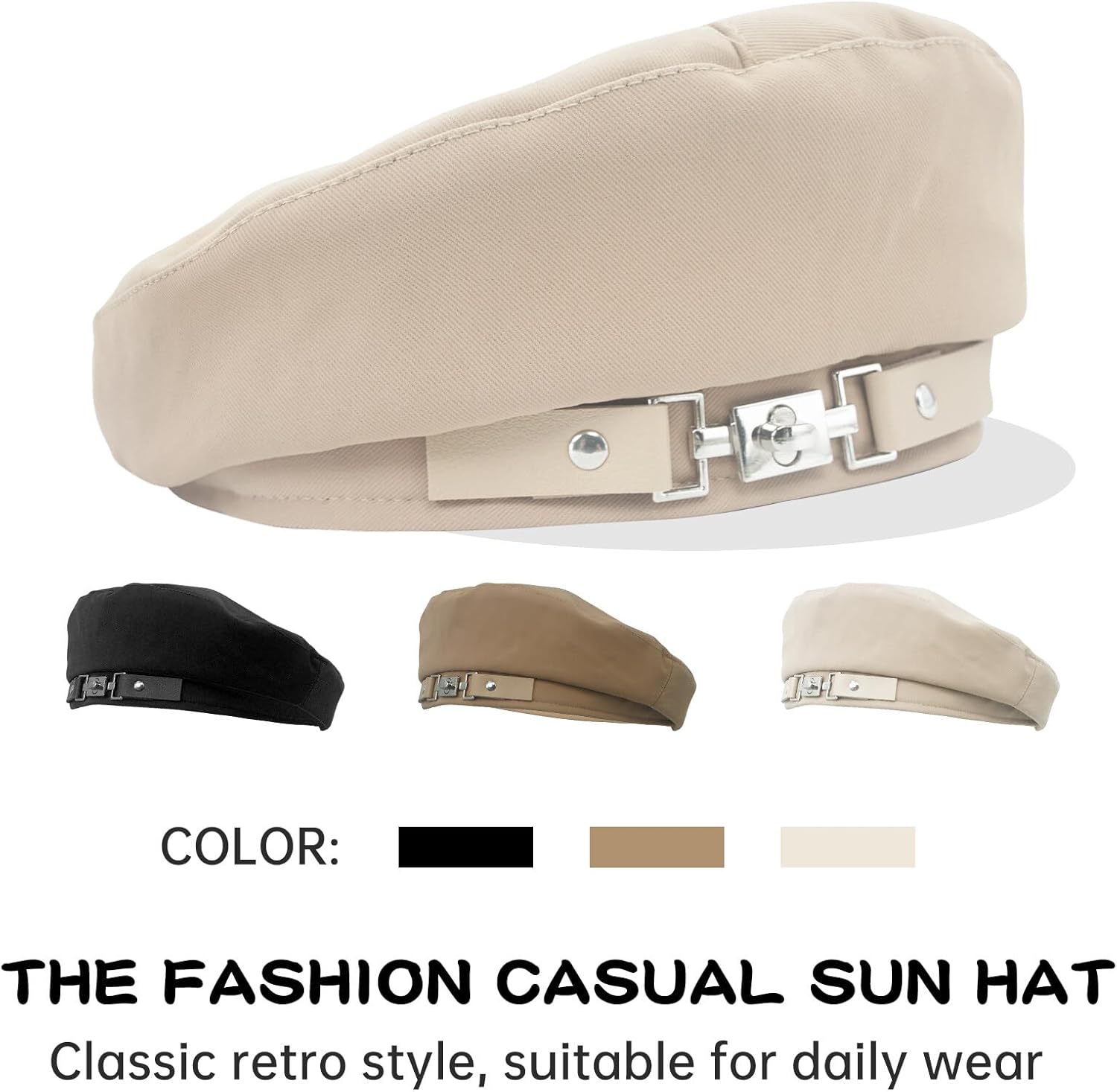 FEOYA Women’s French Beret Hat Cotton Solid Color Beanie Hat for All Season - Image 3