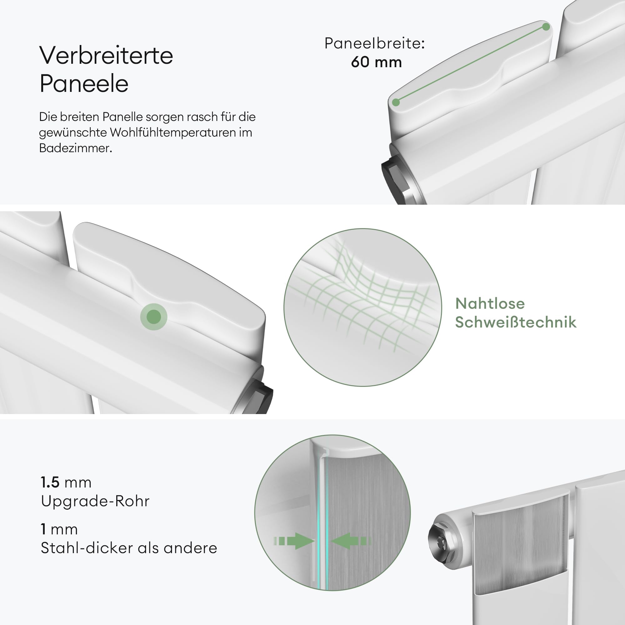 Mai & Mai Radiatore Verticale da Bagno 180x46cm, Radiatore Scaldasalviette a Due Strati Termoarredo Scalda Portasciugamani da Parete e Pavimento in Acciaio, Bianco