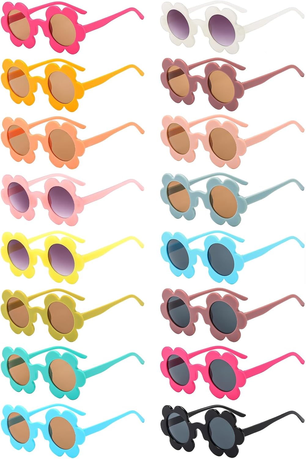 Matcheck 12/16 Pack Womens Flower Sunglasses Bulk 5.7" Adults Round Flower Glasses Summer Outdoor Beach Pool Party Eyewear