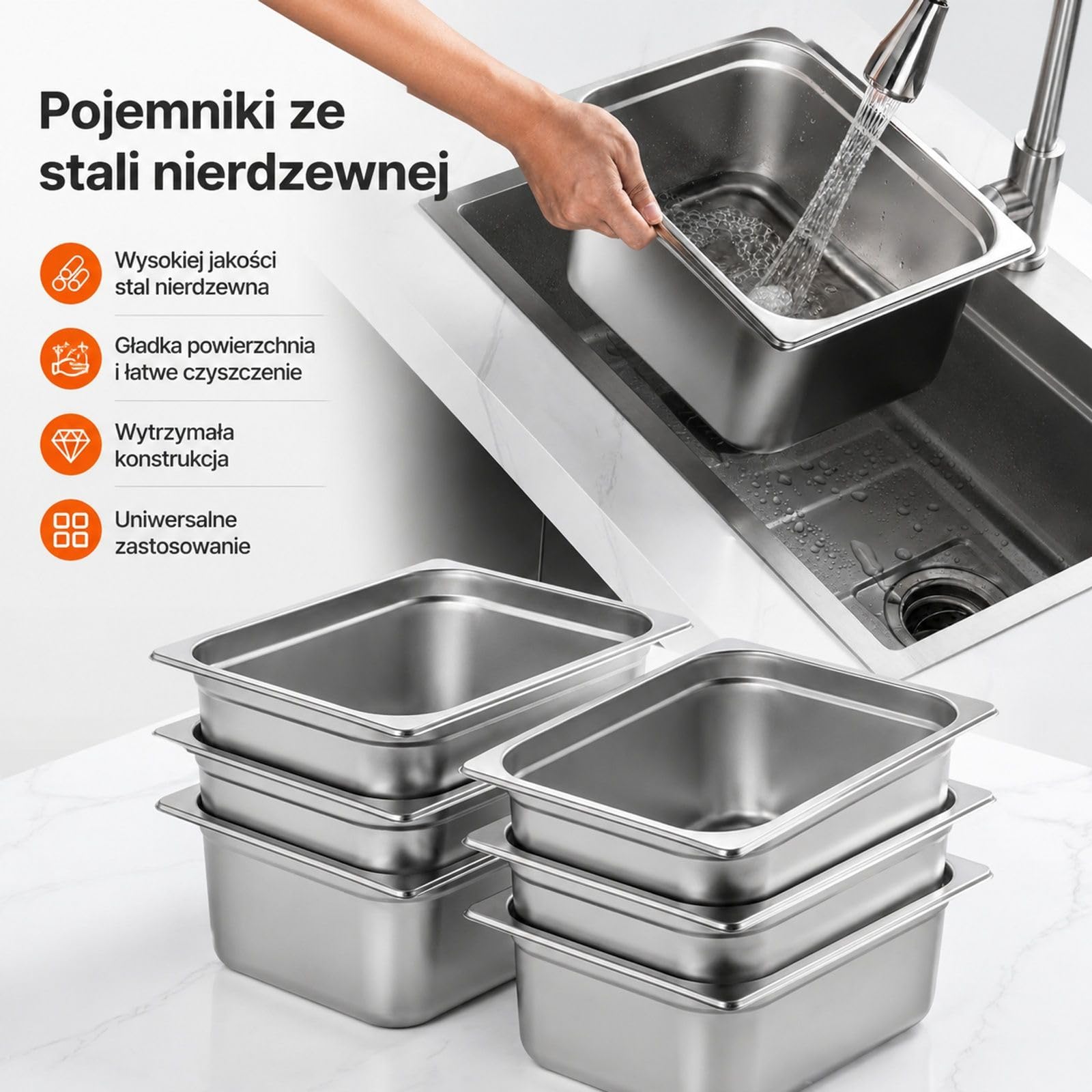 Zestaw 6 pojemników Gastronorm 1/2 ze stali nierdzewnej 201 do bufetu, cateringu, hotelu i stołu parowego