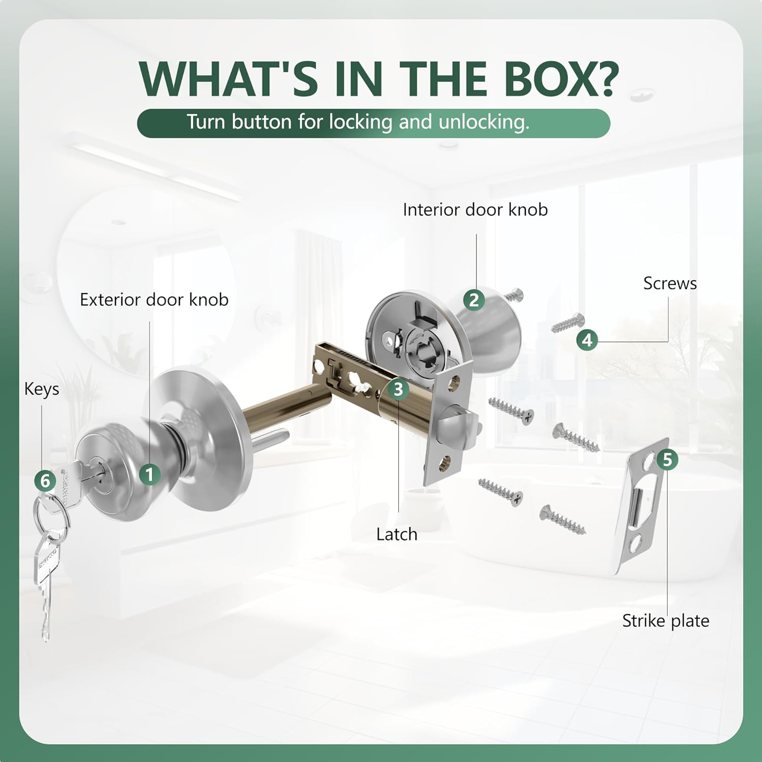Door Locks for Front Door - 4 Pack Doorknobs for Exterior Door Satin Nickel Standard Door Knobs with Lock Entrance Door Locks with Keys