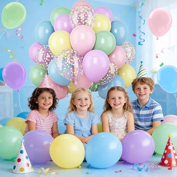 Pastel Balloons- 60Pcs Macaron Pink Blue Yellow Green Purple Latex Balloon With Confetti Ballon, Helium Balloon For Easter Birthday Engagement Princess Party Baby Shower, 12 Inch