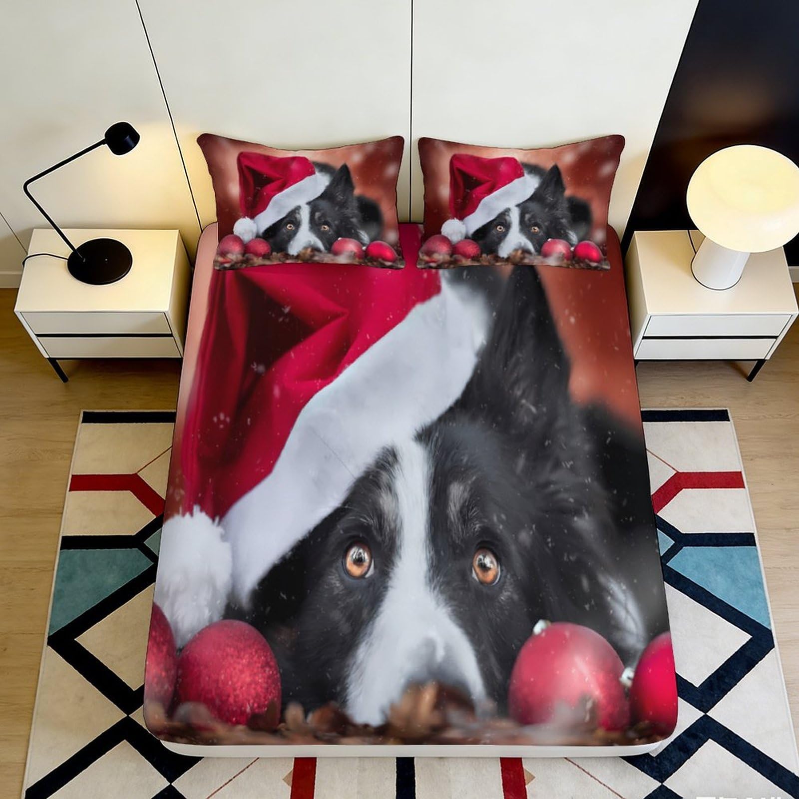 Jqzkxnhpbr Style-10 3D Printed Christmas Dog Fitted Sheet Microfiber Soft Festive Santa Hat Bed Cover For Bedroom Guest Room Decor 90X200x25cm