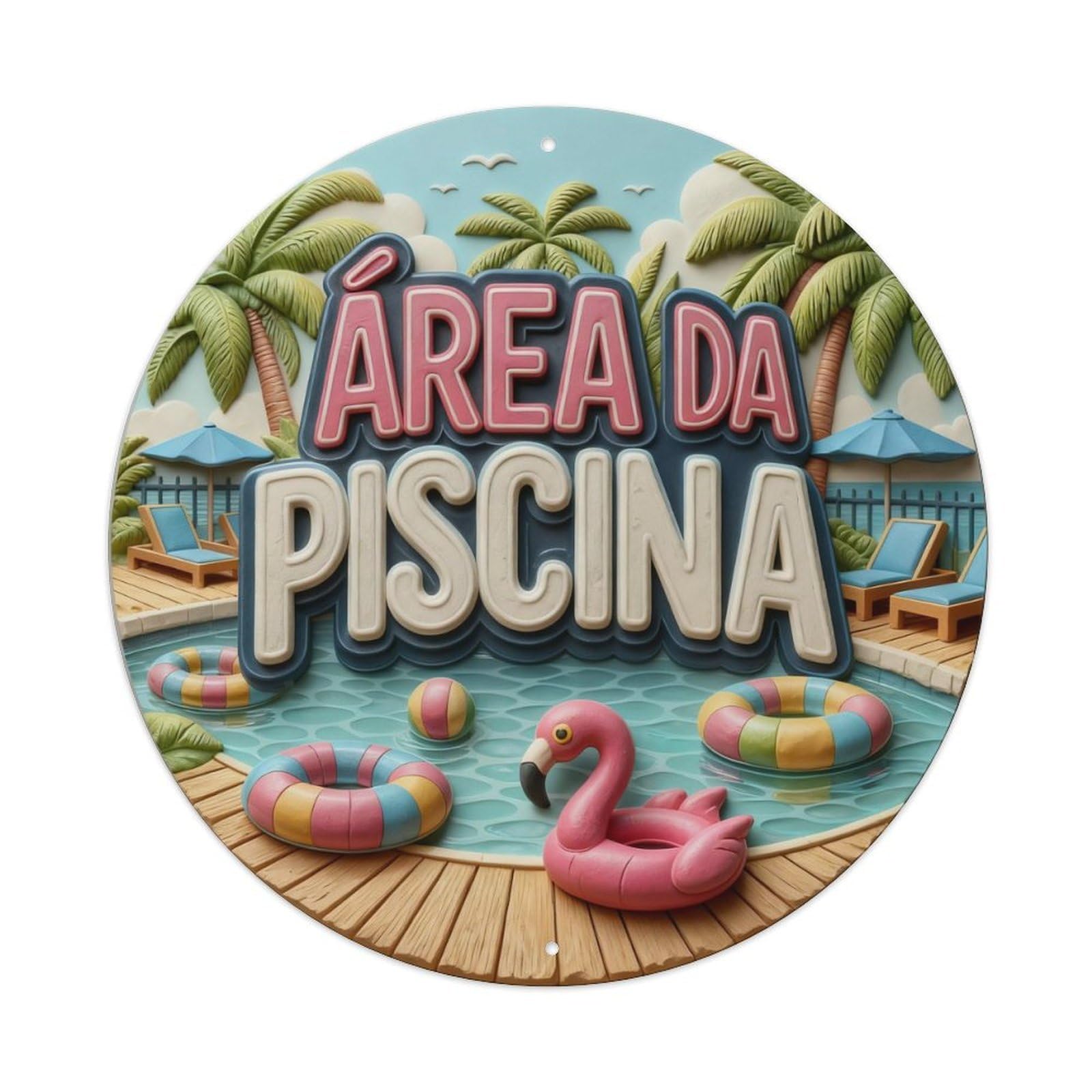 Zlatcbu Vintage Tropical Pool Scene With Flamingo Floats Metal Tin Sign Retro Wall Art Poster, Decor For Home Living Room Bar Cafe Garage, 8X8 Inch