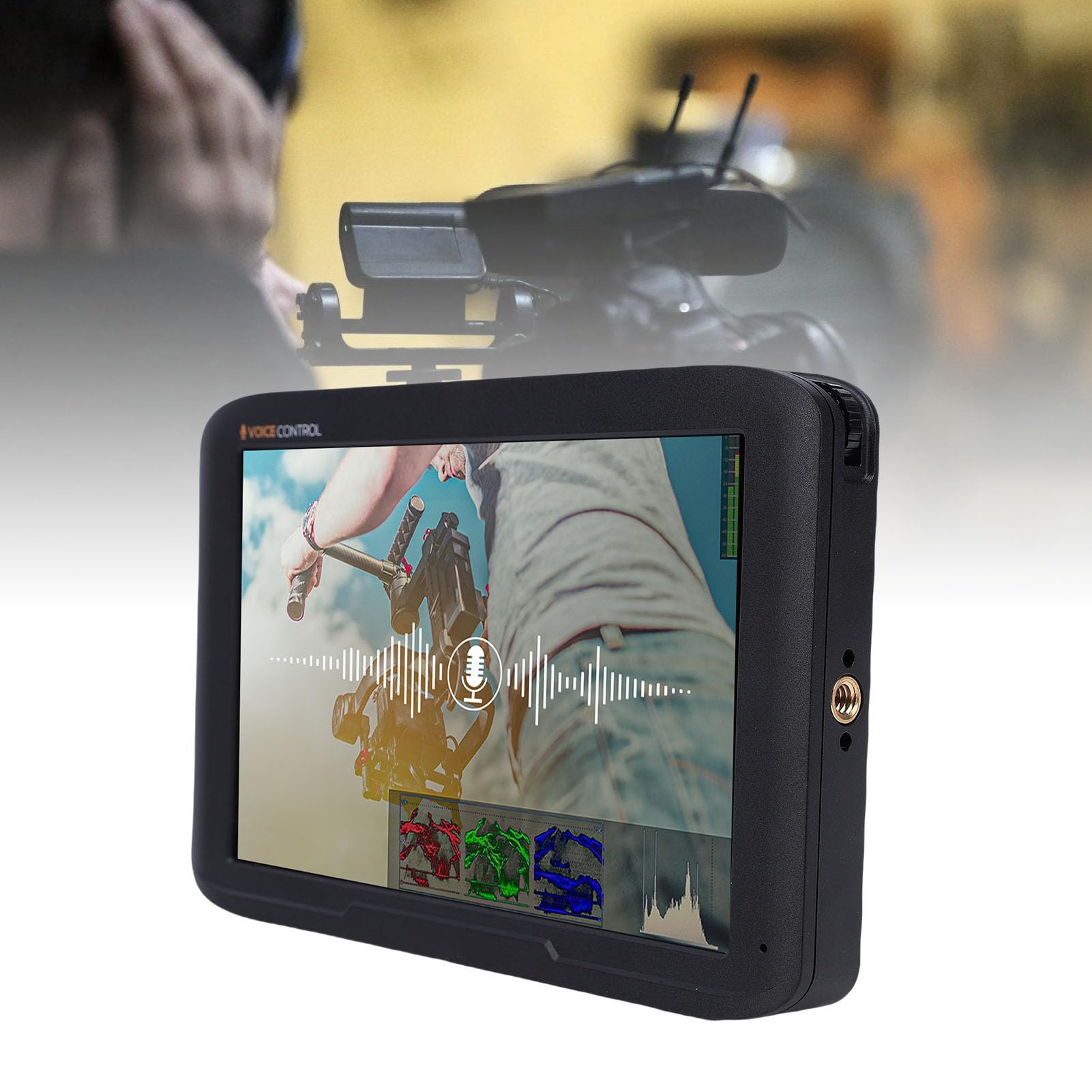 Display FHD da 7 Pollici con Ingresso 4K, Schermo da Campo della Telecamera con Controllo Vocale, per Produzione Video Fotografica, LUT 3D, HDR, Forma D' con Parasole