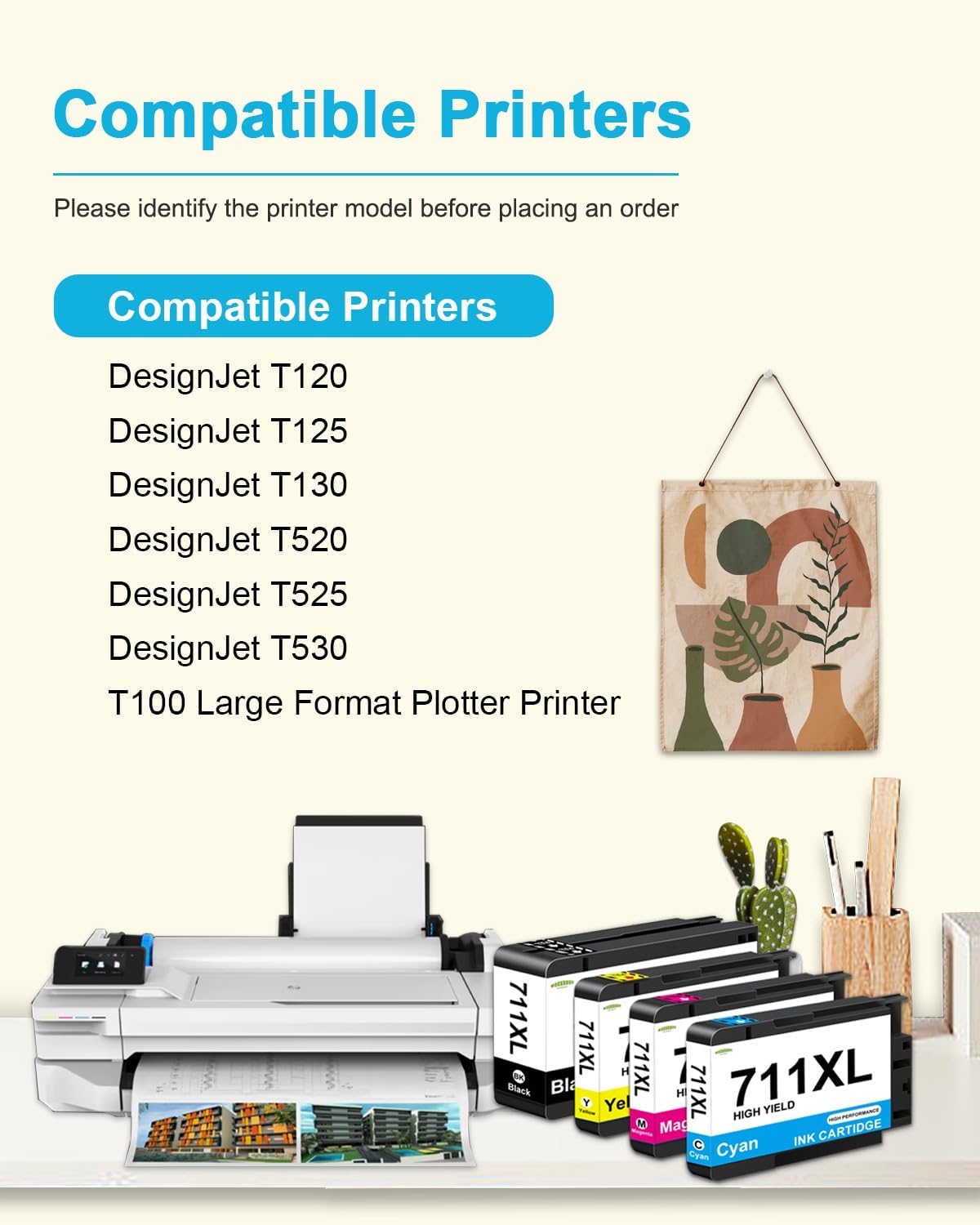 711XL Ink Cartridges High Yield Replacement for HP 711XL 711 Ink Compatible with DesignJet T100 T120 T125 T130 T520 T525 T530 Printer 4-Pack (80-ml Black / 29-ml Cyan/Yellow/Magenta)