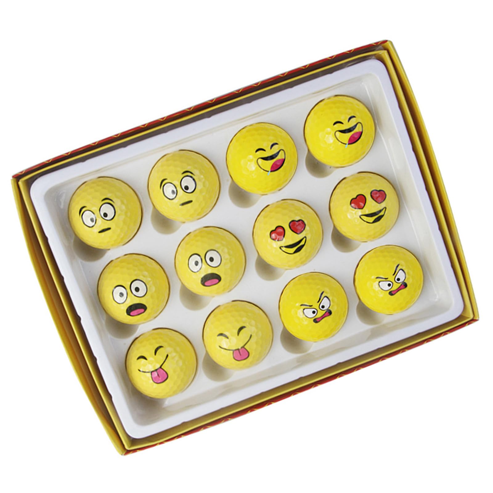 12 Stück Neuheit Übungs Golfball, lustig, gelb, Übungs Golfball, schöne Emotion, Gesicht, Golfzubehör, lustig