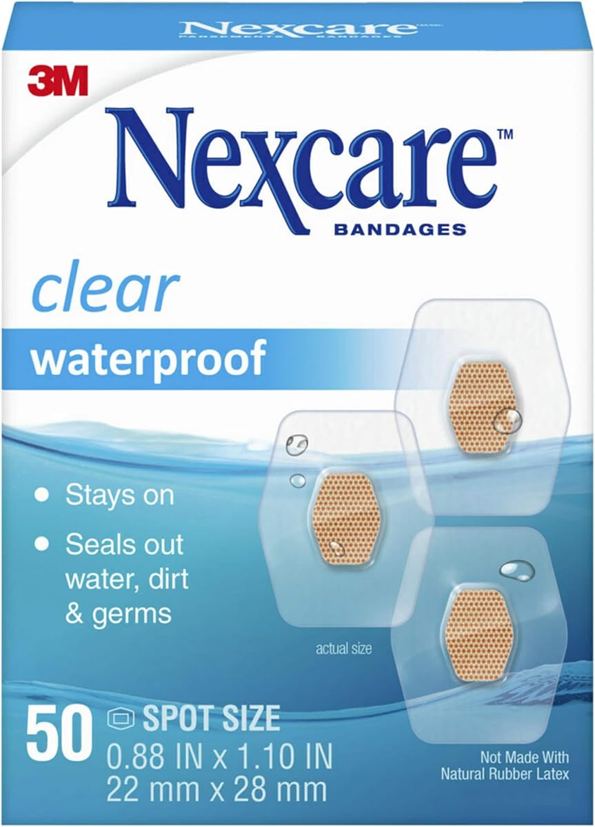 Nexcare vendajes transparentes impermeables, cubre y protege, sello de 360 grados alrededor de la almohadilla ofrece protección contra el agua, la suciedad y los gérmenes, 0,88 x 1,1 pulgadas, 50 unidades (paquete de 3)