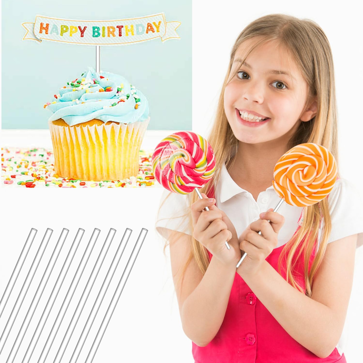 50 Pieces Clear Acrylic Lollipop Sticks - 4 Inch Reusable Cake Pop Sticks for Candy, Dessert, Chocolate, Halloween, Wedding, and Christmas (Clear-50, 4 Inch)