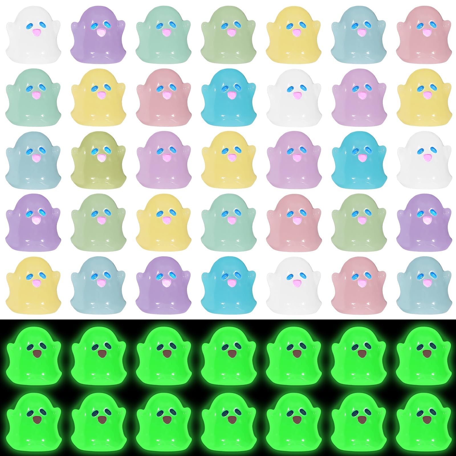 Liliful Luminous Mini Resin Ghost Cute Miniature Ghost Figurines Glow in The Dark Resin Figures Small Monster Garden Decor Micro Miniature Statue for Outdoor House Landscape Party(48 Pcs)
