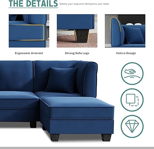 Miniatura 5 de Shintenchi Juego de sofá modular reversible, sofá convertible en forma de U de gran tamaño con otomanas, sofá cama de terciopelo con diván en forma