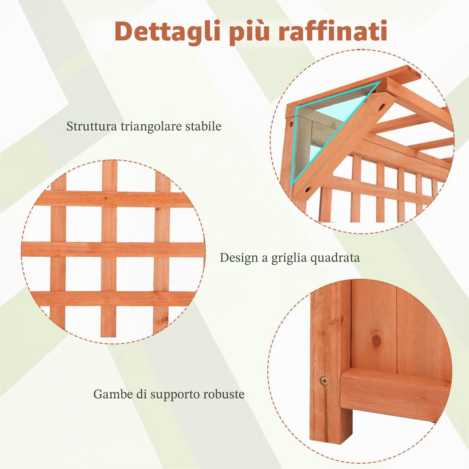 HOMASIS Fioriera con Grigliato e Tetto in Legno, Vaso Rettangolare da Esterno con Fori di Drenaggio, Orto Verticale per Piante Rampicante da Terrazza, Balcone (Naturale, 75 x 33 x 181 cm)