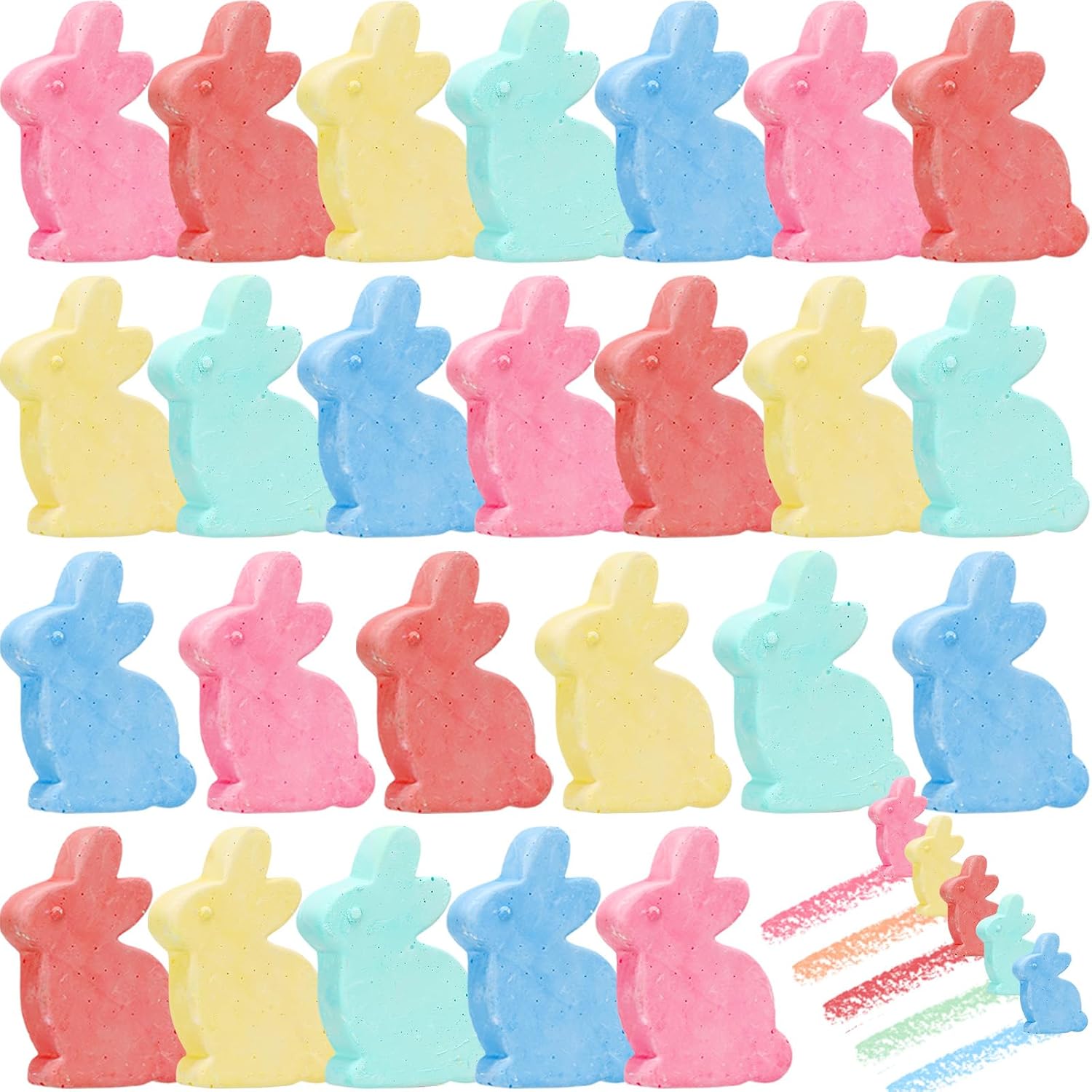 25 Pcs Easter Sidewalk Chalks Bulk Jumbo Easter Bunny Chalks for Easter Basket Stuffers Gifts Easter Rabbit Shape Side Walk Chalk Colorful Art Chalk for Easter Party Favors Candy Basket Gifts