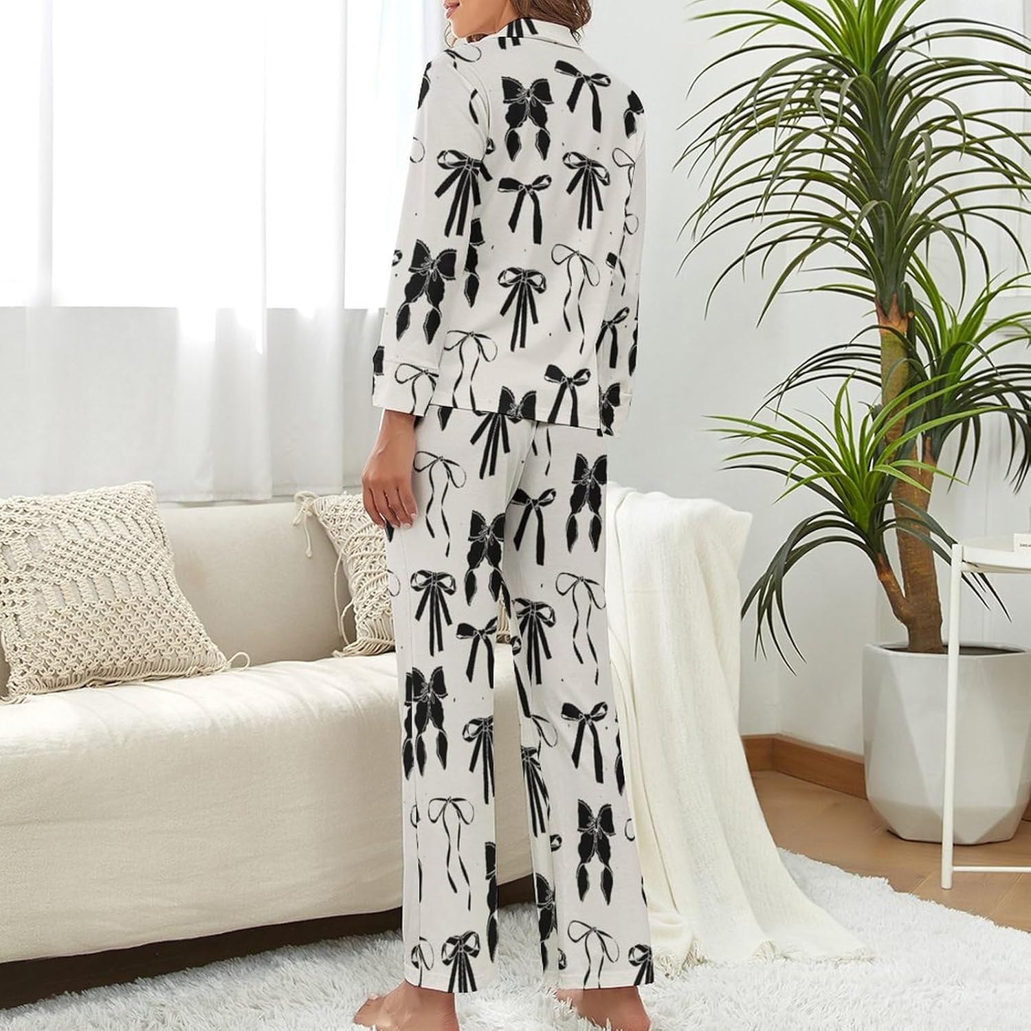 Women's Pajama Set Long Sleeve Button-Down Sleepwear 2-Piece Set with Pockets - Image 3