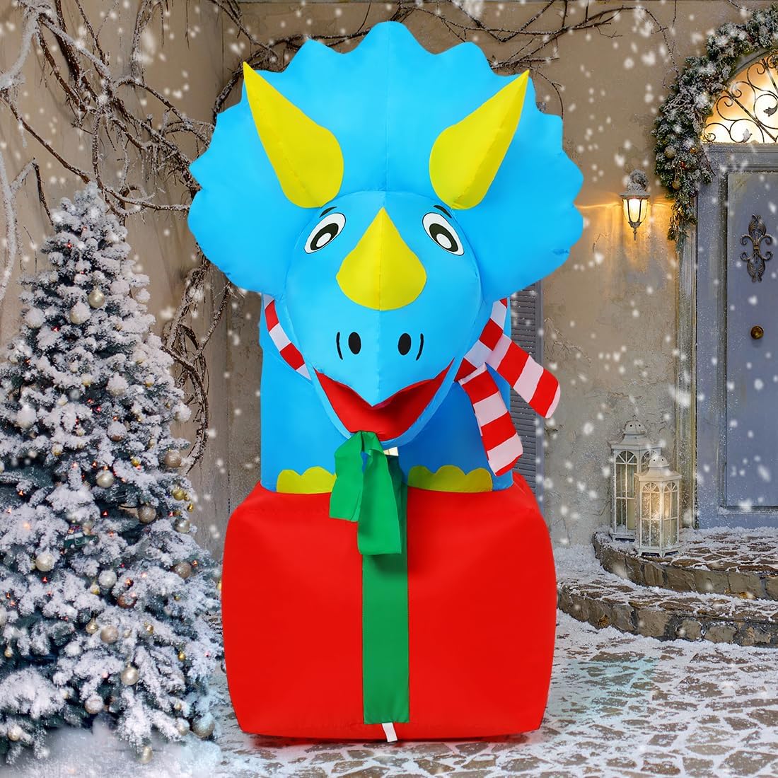 COMIN 5 FT Christmas Inflatables Outdoor Decorations Christmas Blow Ups Dinosaur with Built-in LEDs for Yard Party Lawn Decor