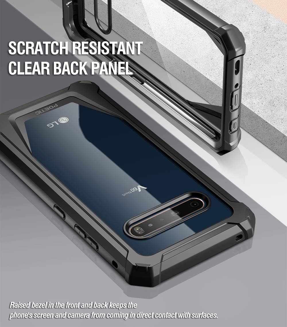 Poetic Guardian Series Case Designed for LG V60 ThinQ Case, Full-Body Hybrid Shockproof Bumper Cover with Built-in-Screen Protector, Black/Clear