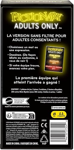 Mattel Games Pictionary Adults Only - la Version sans Filtre pour Adultes consentants, Jeu de société, Jeu de Dessin avec Croquis absurdes, ardoises, feutres et sablier, Version Française, JCM28 - 6