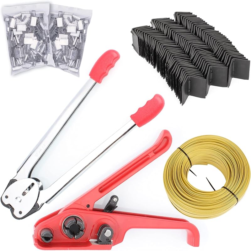 Pallet PP Plastic Strapping Kit, Packaging Banding Tensioning Tool, Heavy Duty Poly Tensioner & Cutter Manual Tools, Free 100pcs Corner Protector, 100 Seals