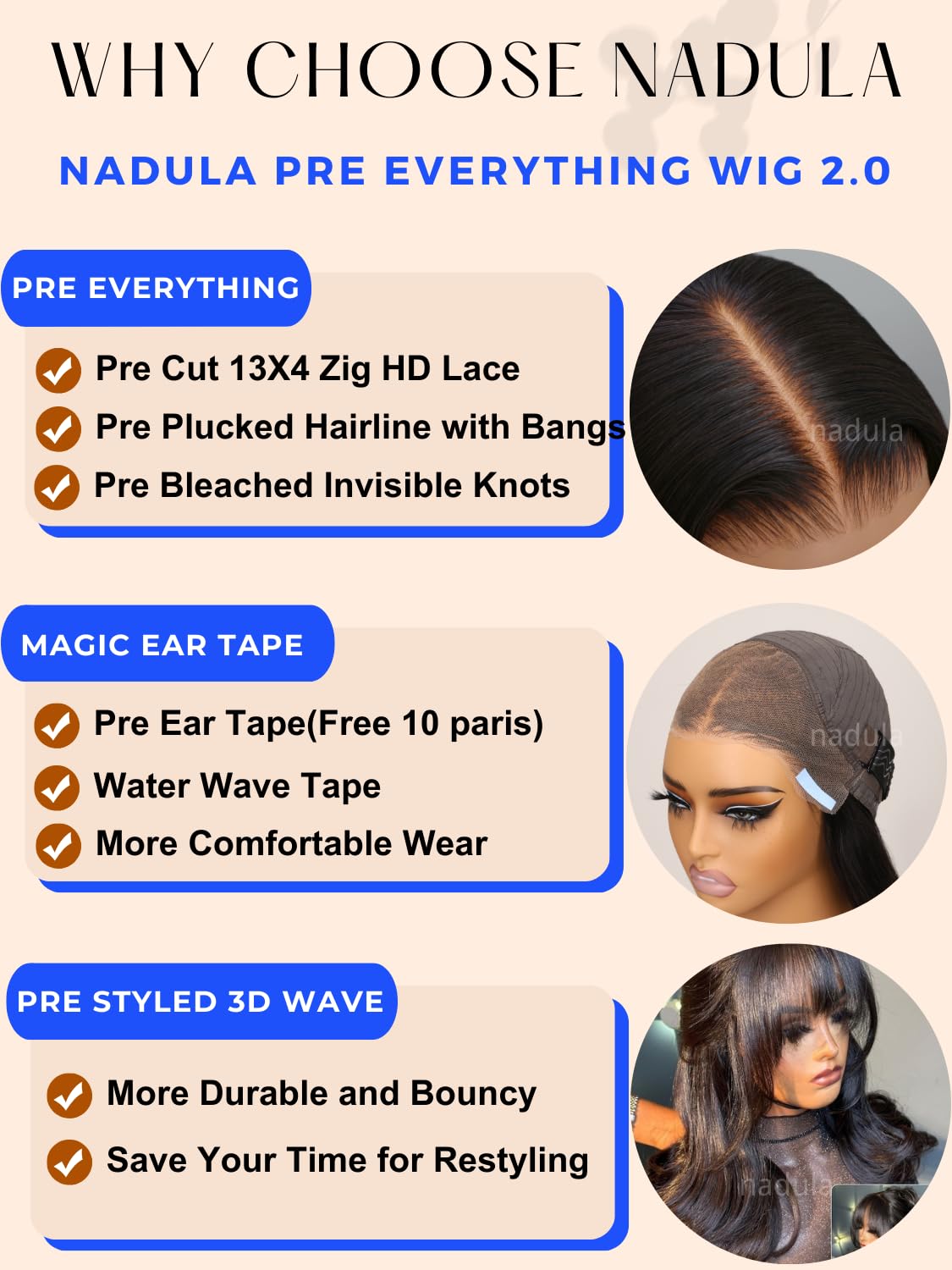 Nadula 13X4 HD Pre Everything Glueless Body Wave Lace Front Wigs Human Hair with Curtain Bangs Pre Plucked Invisible Bleached Knots Pre Cut Ready to Wear Fluffy Lace Frontal Wig Black Color 20inch
