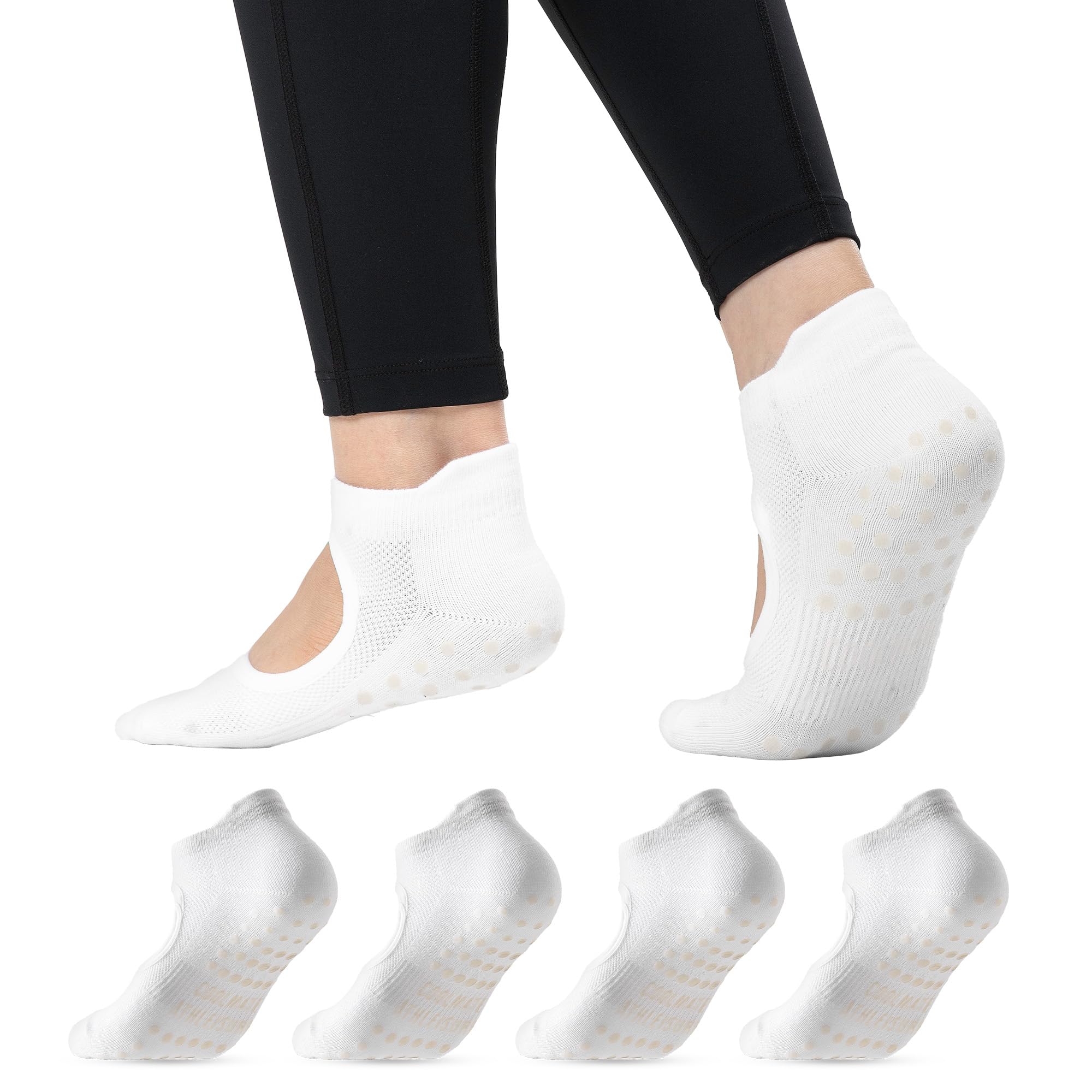 COOLMATE Pilates Socks with Grips for Women, Yoga Socks, Crew Non Slip Women for Workout, Barre, Pilates Gifts