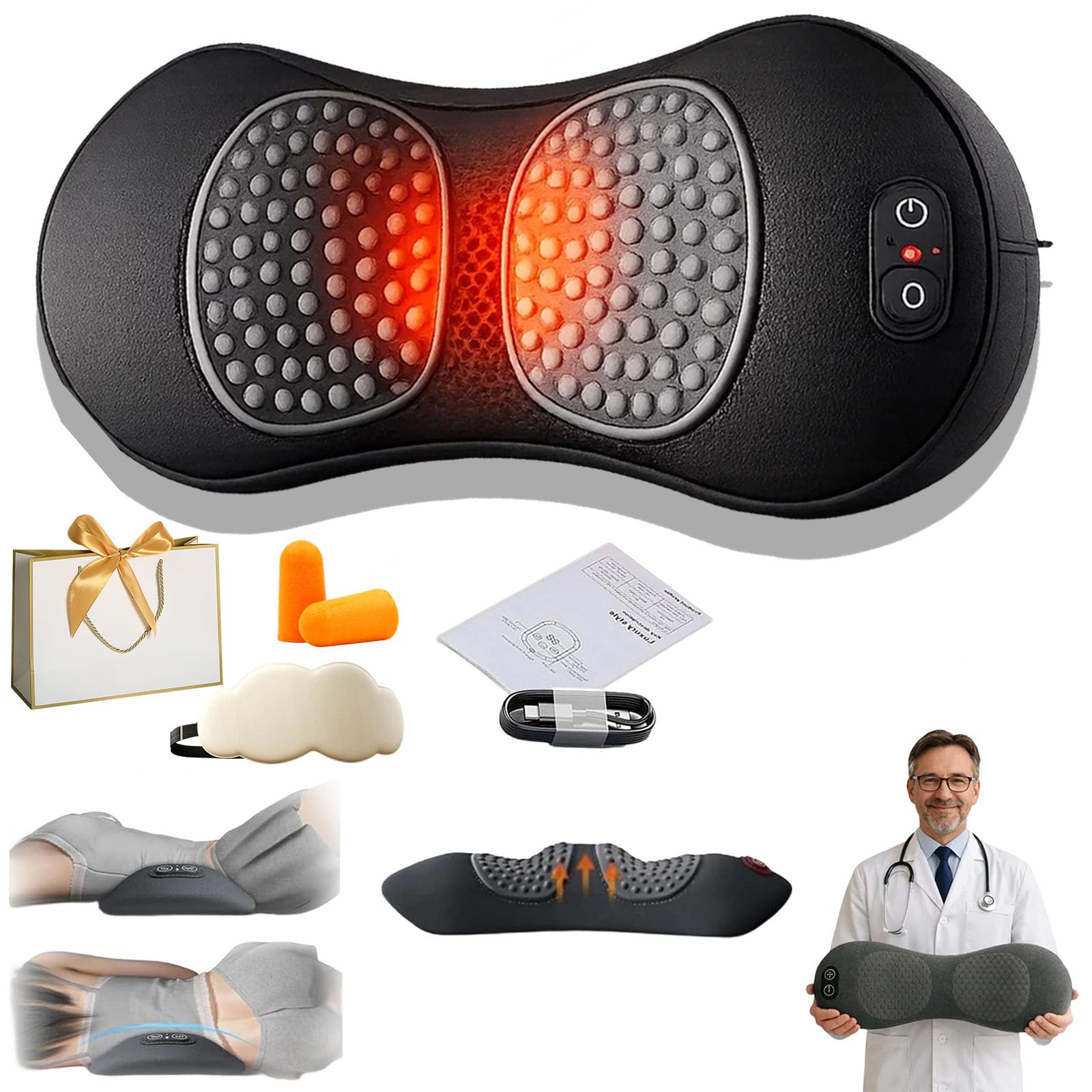 2026 Nouveau Masseur Sciatique 3-En-1, Thérapie Masseur Dos Et Cervicales Avec Chauffage Et Vibrations, Masseur Lombaire Et Sciatique Support Lombaire Ergonomique (Black)