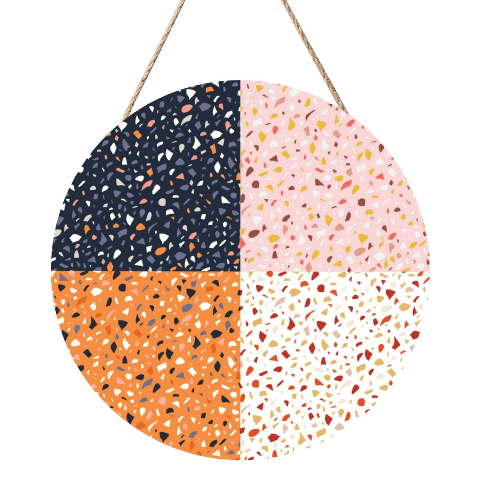 InOmak Seamless Vector Terrazzo Patterns, Round Wood Panel Painting 12 in, Wall Hanging Painting For Home