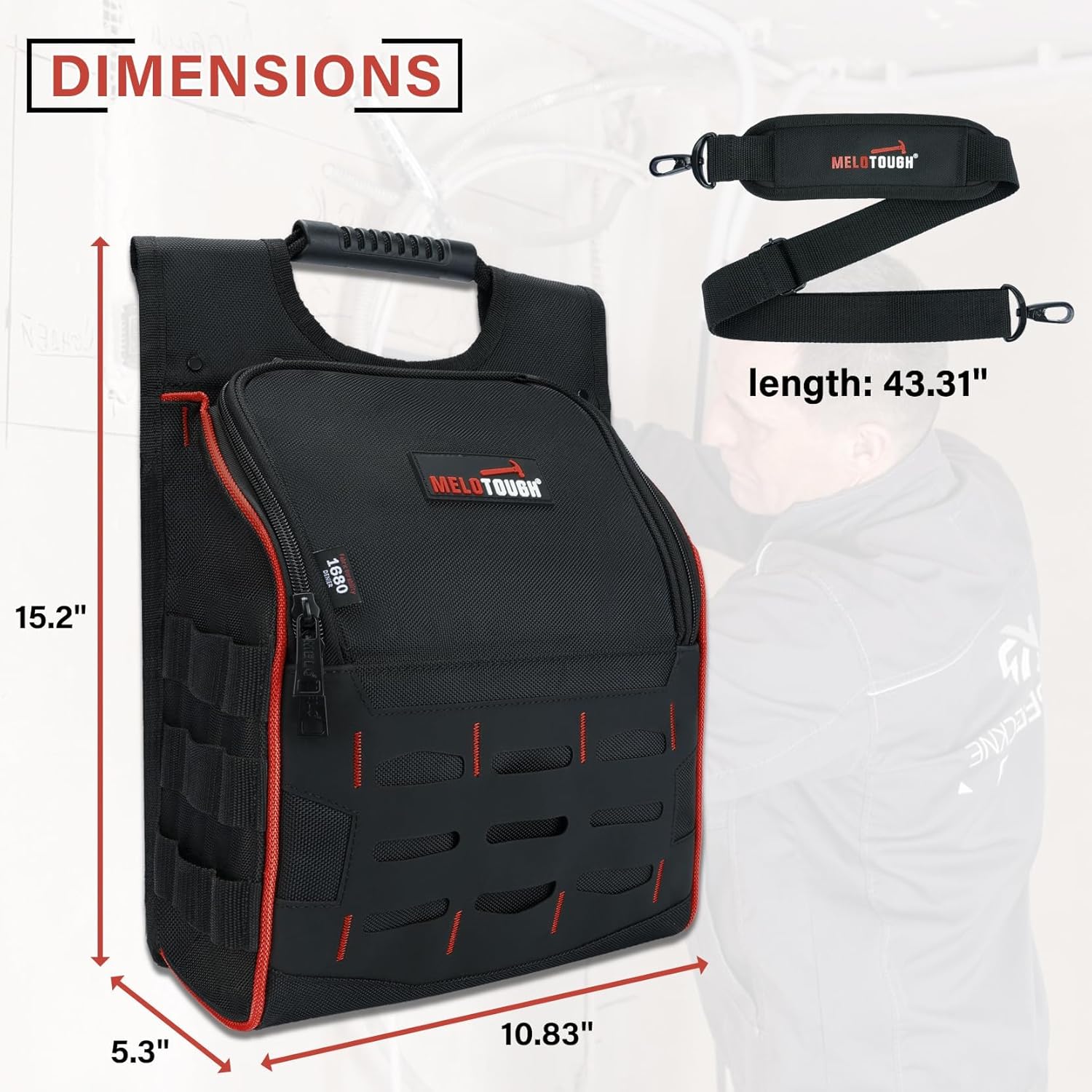 MELOTOUGH Electrician Tool Pouch with Shoulder Strap, Zippered Flip Cover Tool Pouch Bag with Multiple Storage Pockets for Electricians, Technicians, Maintenance - Image 7