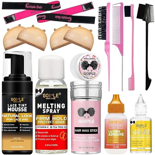 Miniatura 10 de Mousse de cabello fundido de encaje para pelucas y postizos de mujer, juego de herramientas de spray de tinte de acabado natural (marrón medio)