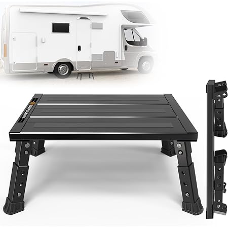 Large 19"x14.5" RV Step With Glow In The Dark Tape - Adjustable Aluminum Step Stool Holds 1500 Lbs