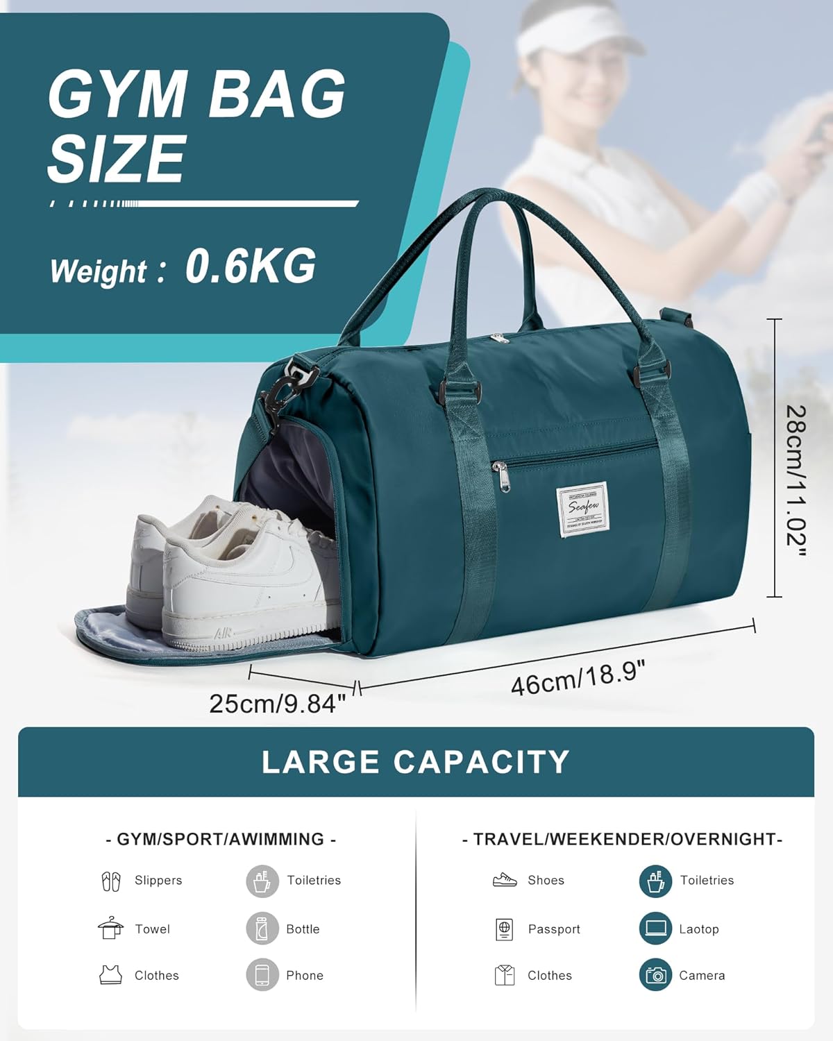 Gym Bag Womens Mens with Shoes Compartment and Wet Pocket Travel Duffel Bag for Women for Plane Sport Gym Tote Bags with Toiletry Bag Waterproof Weekend Overnight Carry on Bag Hospital Holdalls