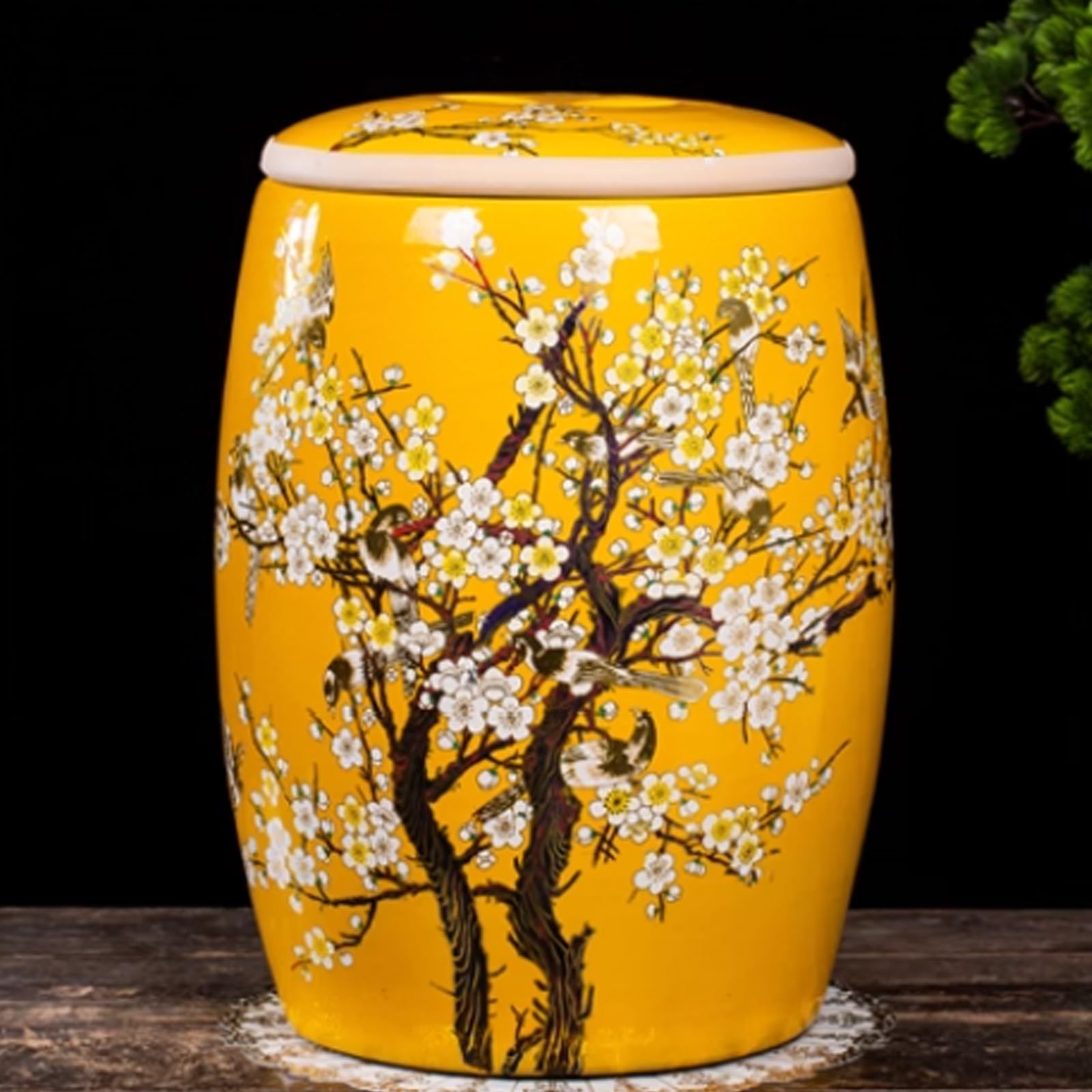MESCXTY Kitchen Sealed Jar Ceramic Rice Chinese Storage Container with Lid rice storage ceramic jar Ceramics Household Jar(Yellow,25kg)