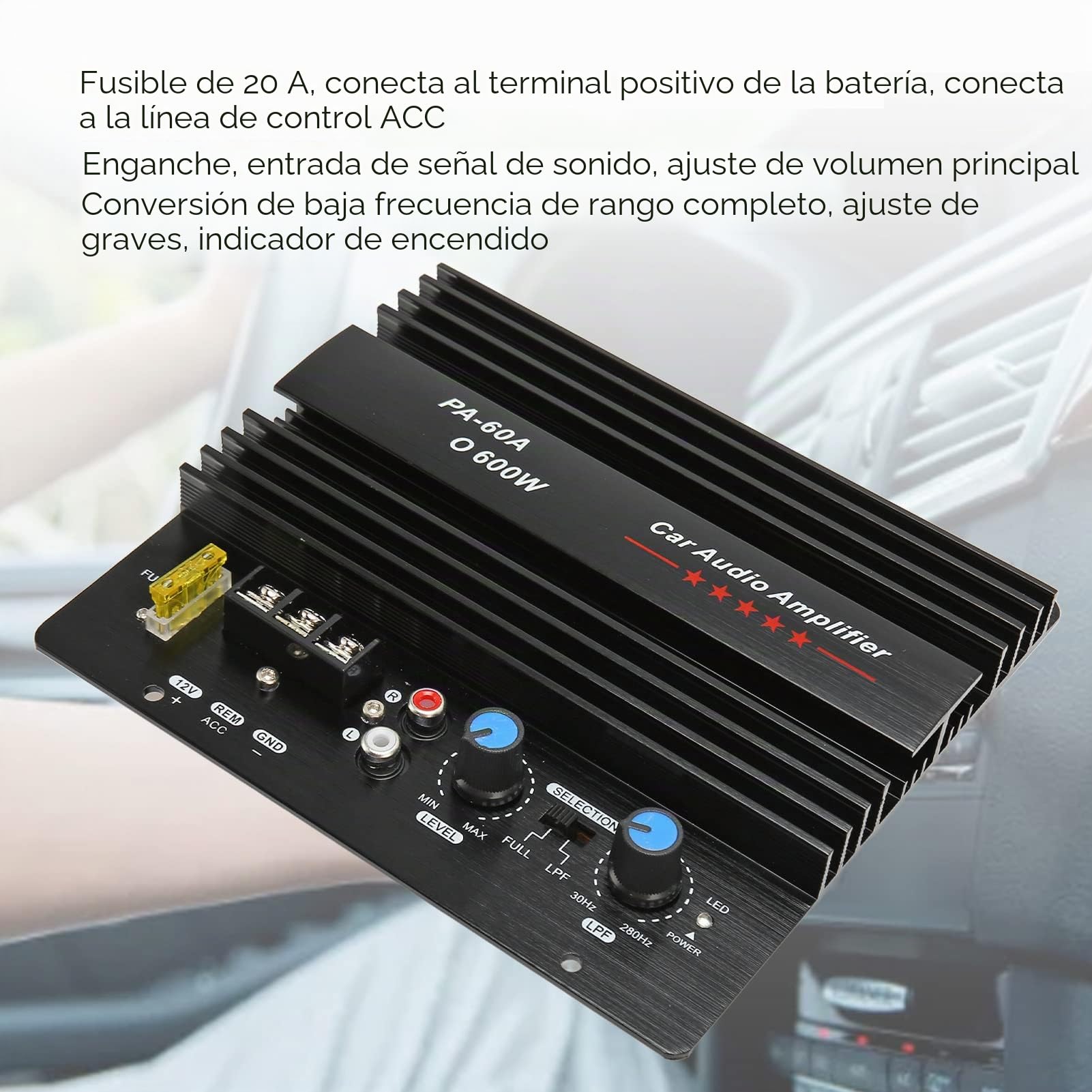 Tablero del Amplificador de Potencia de Sonido del Coche, Tablero del Amplificador del Coche 12V, Audio de Alta Potencia, Amplificador Expuesto del Subwoofer 600W, Amplificador de