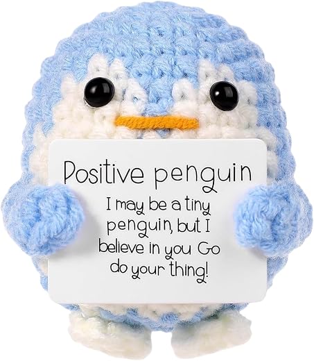 Zibuyu® Handmade Crochet Penguin Toys Desk Decor with Positive Message Card | Cute Motivational Crochet Toys, a Gift for t...