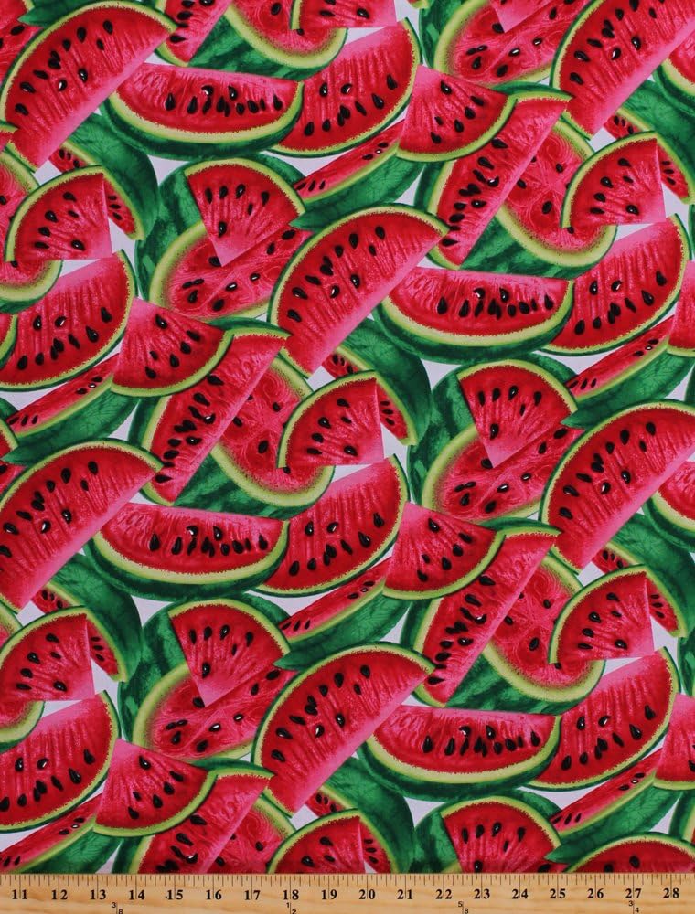 Cotton Watermelon Slices Watermelons Farmer's Market Fresh Fruits Fruit Food Gardening Kitchen Cotton Fabric Print by The Yard (fruit-c1137-multi)