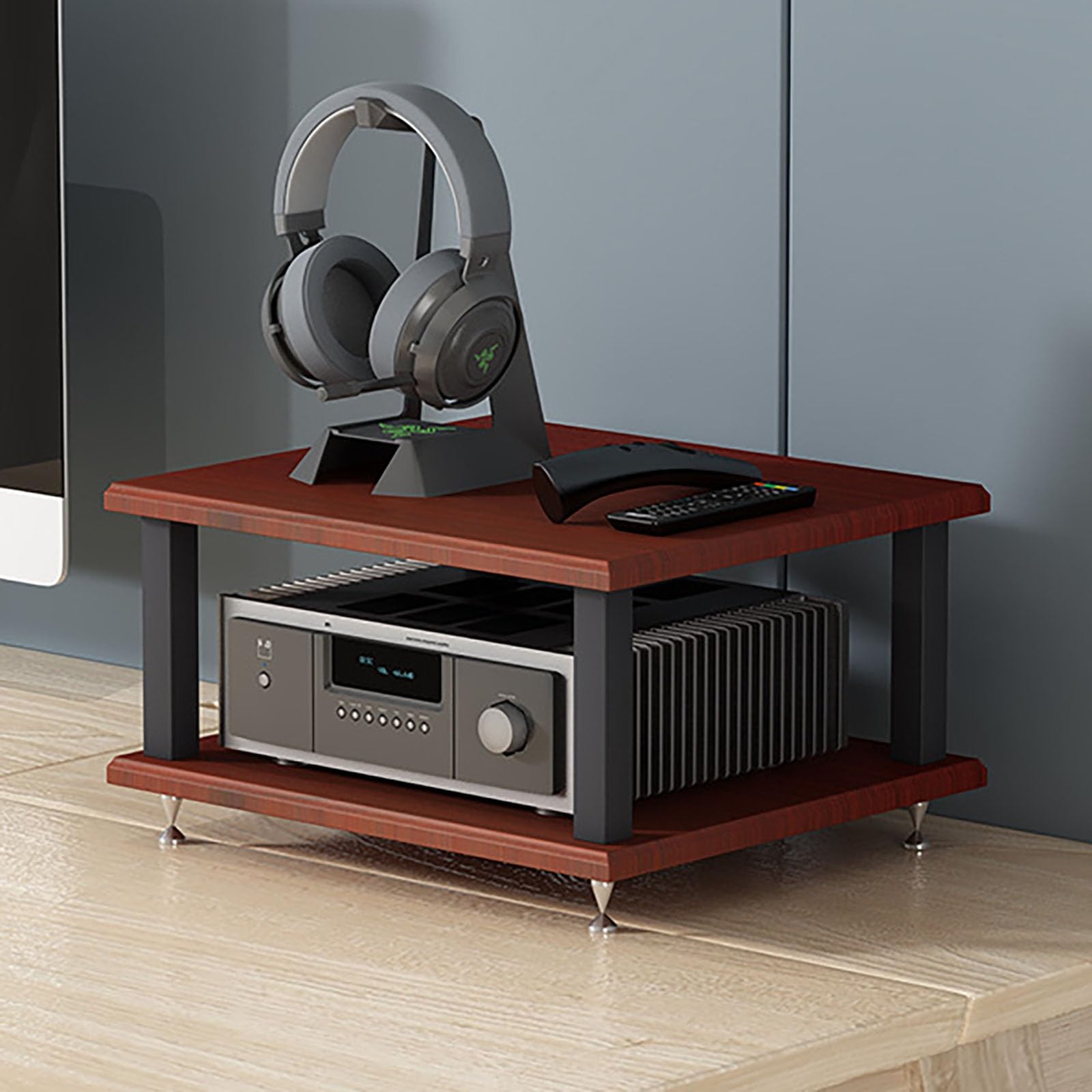Estanteria Audio HiFi, Mini HiFi Stand Rack, Estante De Almacenamiento De Componentes Estéreo, Para Dispositivos De Audio HiFi, Mueble Hifi Para Equipo De MÃsica Para Escritorio(Brown,H15cm/5.9in)