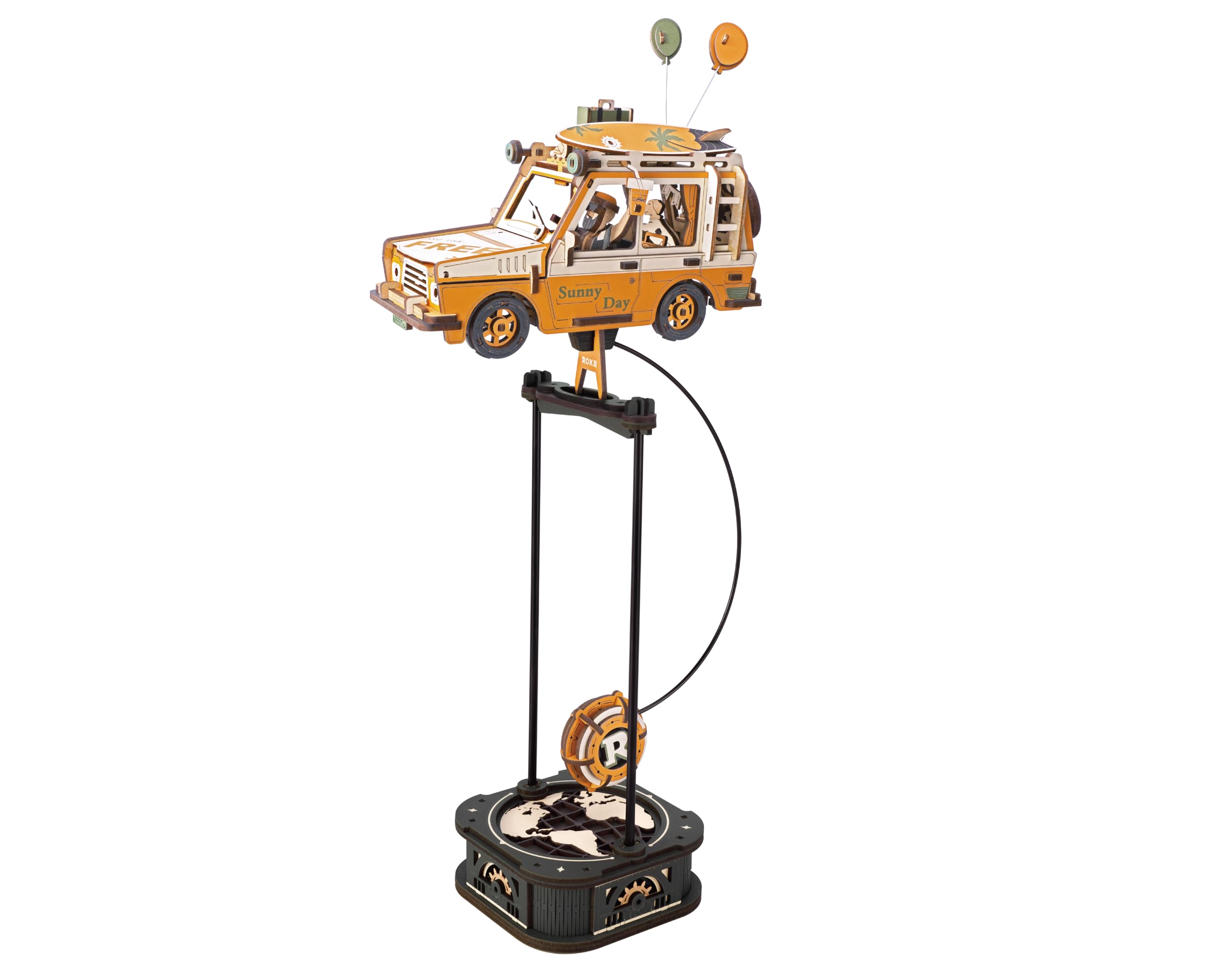 ROKR Puzzle 3D samochód retro zbudowany drewniany model, huśtawki grawitacyjne dekoracja biurka, prezenty dla dzieci i dorosłych, Road Tripper, MCD03