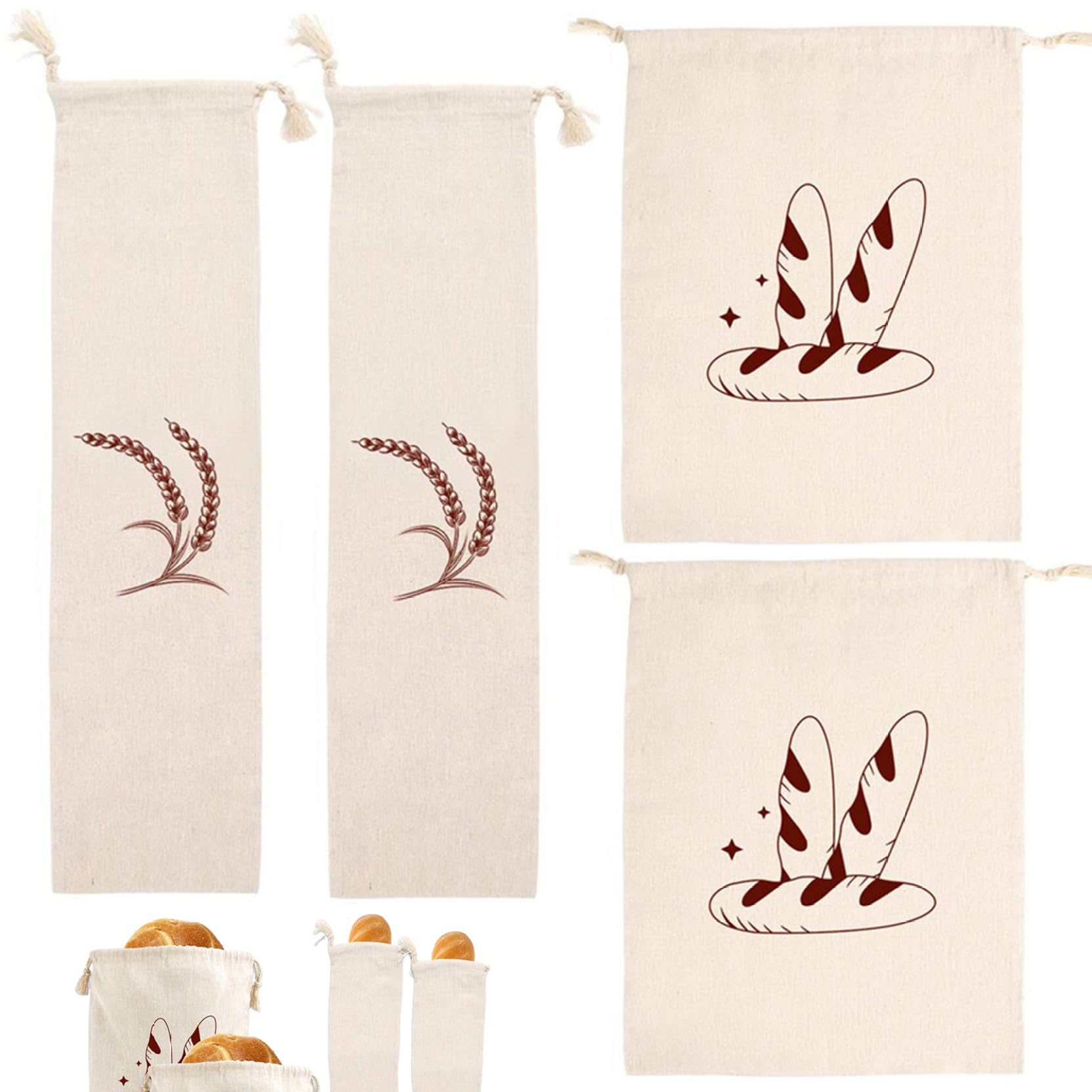 Bolsas de pan reutilizables lavables de tela orgánica para almacenamiento de pan de masa madre