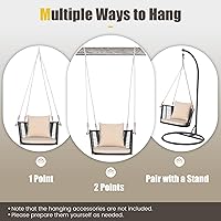 Vista 5 de HAPPYGRILL Silla colgante de ratán para porche, hamaca con cojín de asiento y cojín de respaldo, ratán de polietileno, marco de metal resistente