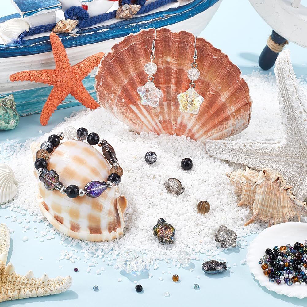 SUNNYCLUE 1 Box 3000+Pcs Glass Ocean Beads Sea Animal Bead Silver Black Sea Turtle Bead Bulk Hawaii Summer Fish Starfish Beads Spacer Loose Bead for Jewelry Making Bracelets Earrings Necklaces