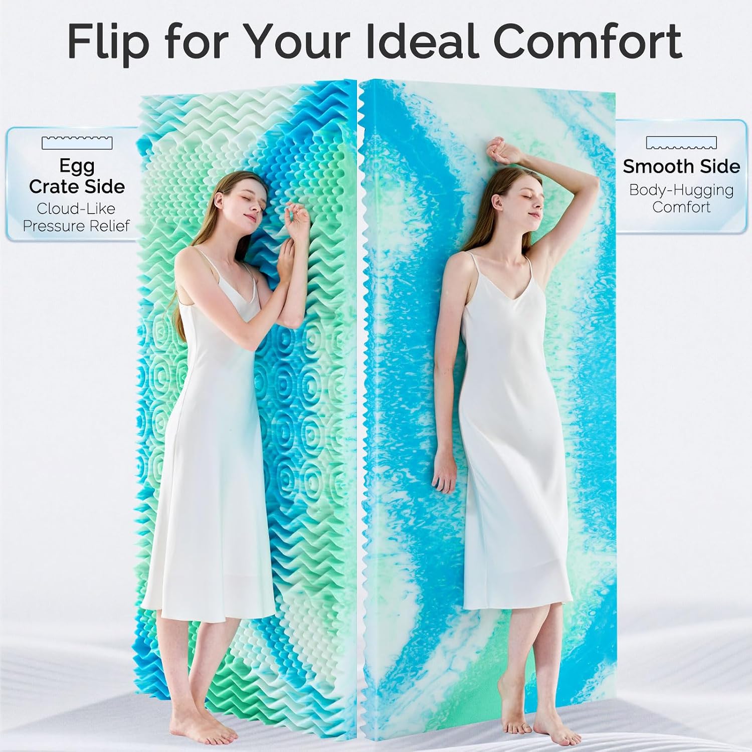 SOOSLEEPY Mattress Topper Twin XL College Dorm 2 Inch Memory Foam Egg Crate 7-Zone Extra Long Cooling Gel Infused Mattress Pad Bed Topper for Pressure Relief Soft & Breathable, CertiPUR-US Certified