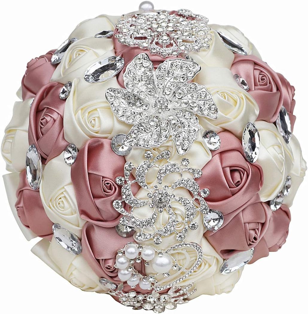 Wedding Bouquets Crystal Satin Rose Bride Bridal Bouquet Romantic Bridesmaid Holding Flower for Valentine's Day Confession Party Church Decor (Navy)