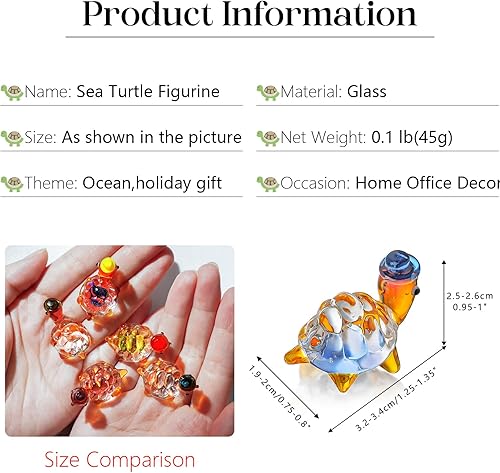 Miniatura 5 de H&D HYALINE & DORA Juego de 5 mini figuras de cristal de tortuga marina soplada a mano coleccionables de animales marinos de cristal para amantes de