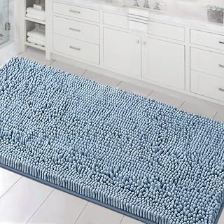 H.VERSAILTEX Chenille Bath Mat Set Non Slip 24"x47", Cool Blue